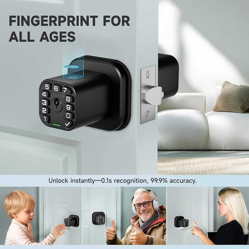 Richelock Fingerprint Door knob, Smart Biometric Door Lock with Keypad, Keyless Entry Code Door Knob, Waterproof & Weatherproof, Auto Lock,Voice Navigation, for Bedroom, Gate,Office -Matte Black - Image 3